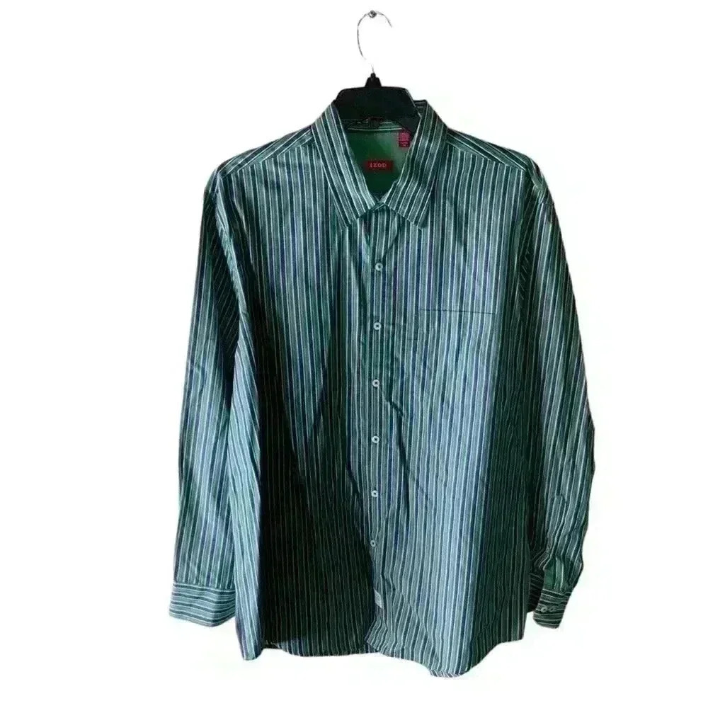 Izod Saltwater Shirt Stripe Button Front Pocket Long Sleeves Men's Size XL Top
